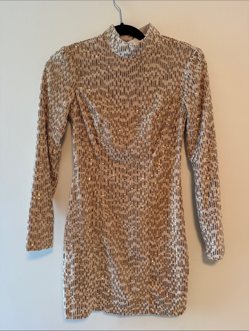 Francesca's Collections Gold Sequin High-Neck Long-Sleeve Mini Dress